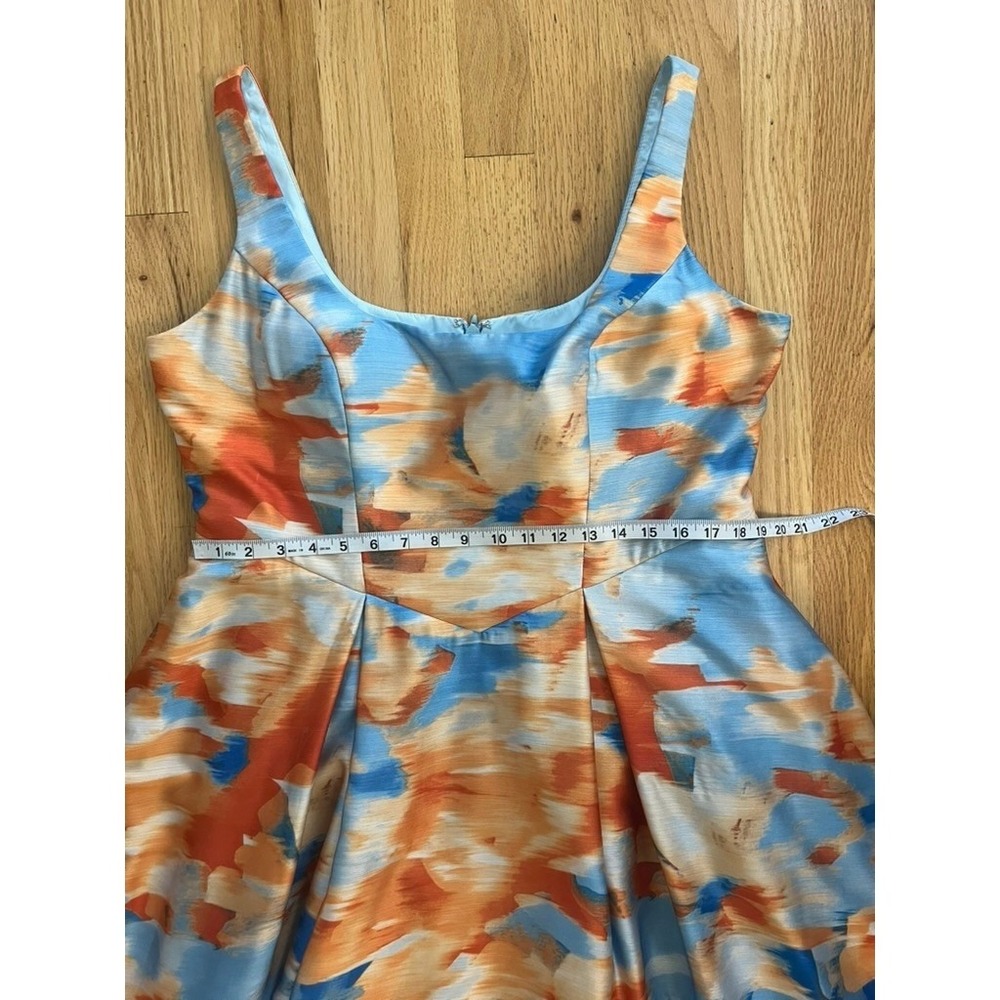 Azazie Atelier Abstract Brushstroke Print Midi Dress Blue Orange Plus Size 18 - Picture 10 of 11